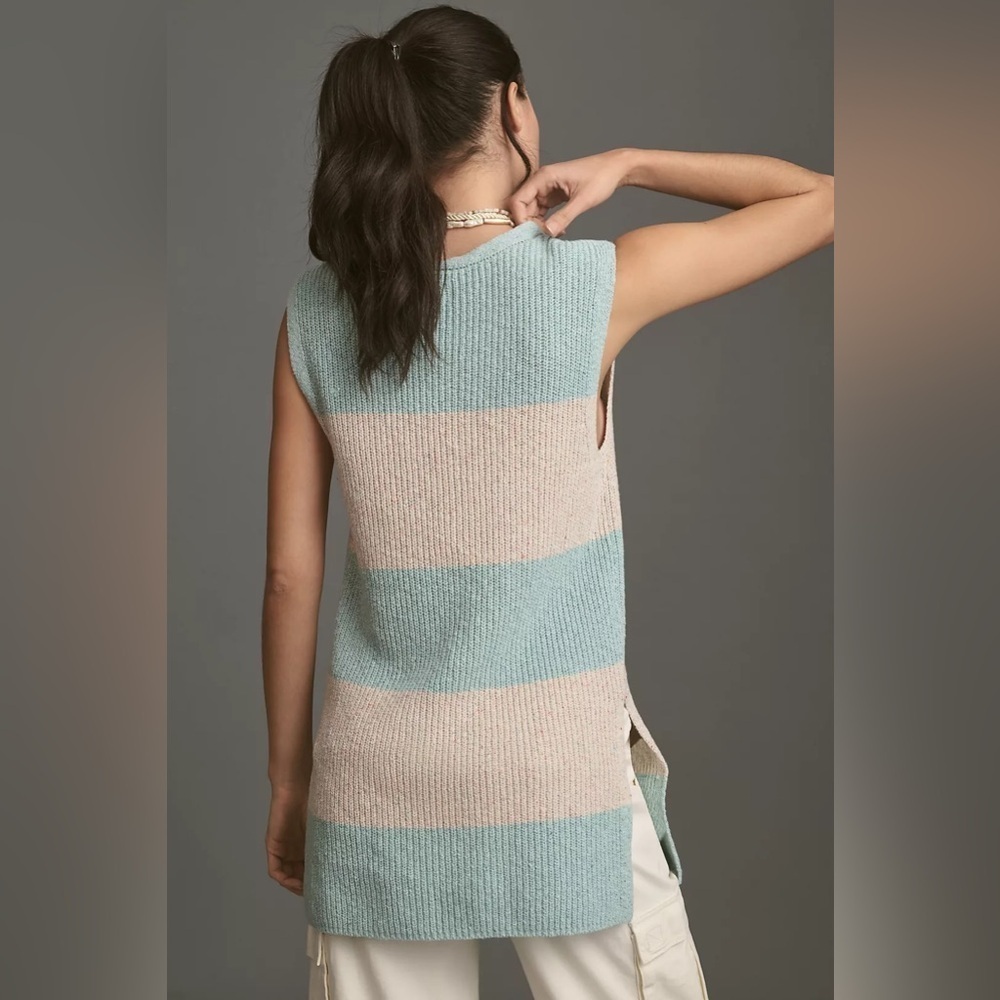 NWT Size S - Anthropologie Mint Stripe Sweater Vest - Picture 1 of 15